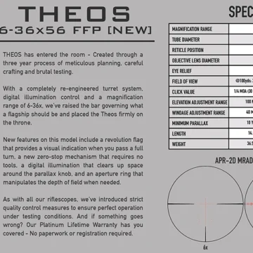 Theos 6-36x56 MRAD Infosheet