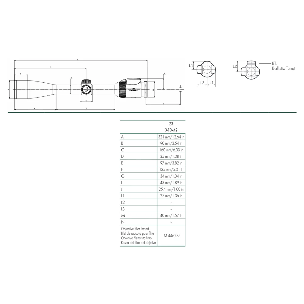 Swarovski Z3 3-10x42 dimensions