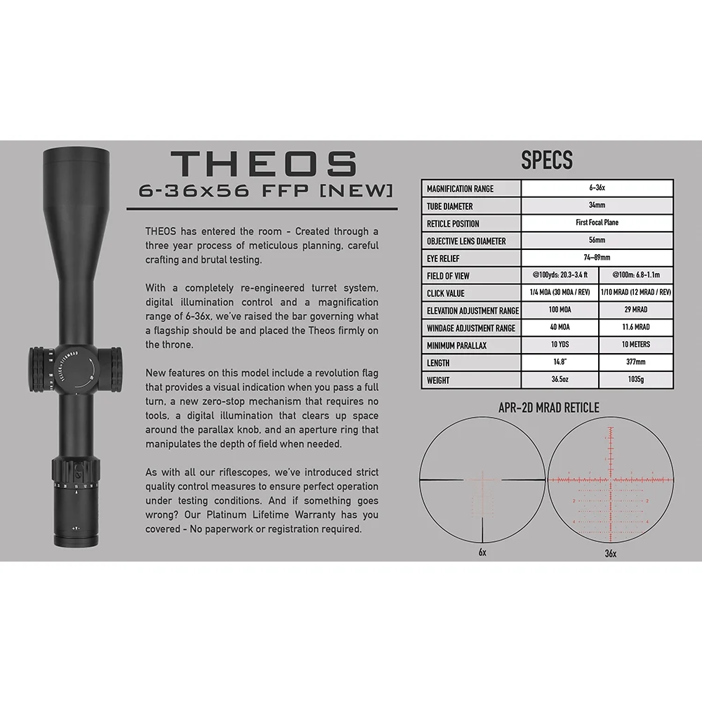 Theos 6-36×56 MRAD Infosheet