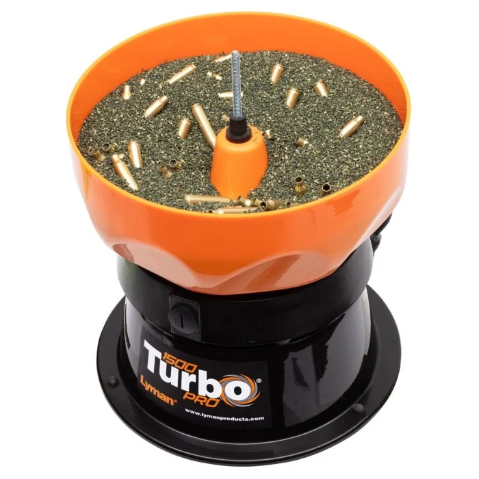 Lyman 1500 Turbo Pro Tumbler bowl with media and cases