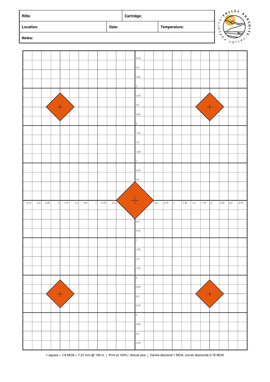 Valley Pursuits A4 MOA sighting target for 100 m, portrait